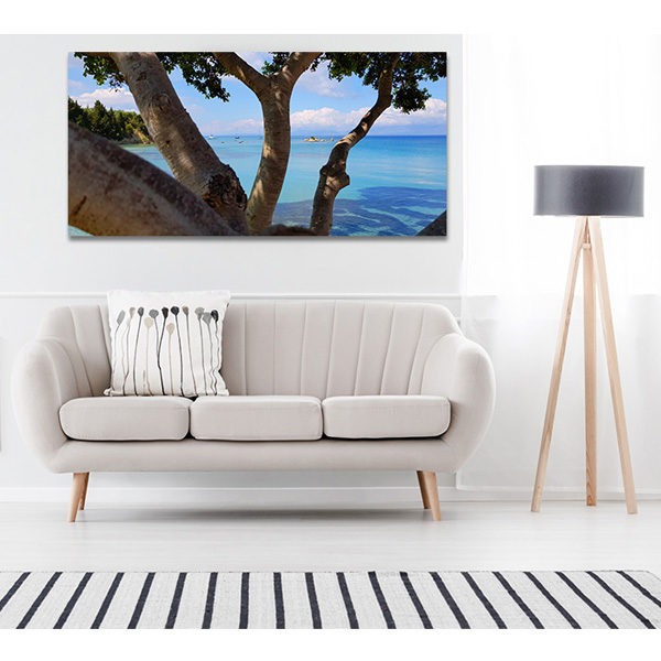 Obraz na płótnie widok przez drzewa na morze Jońskie plaża Notos – poziom wizualizacja
