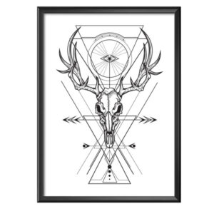Plakat czaszka jelenia z kształtami geometrycznymi