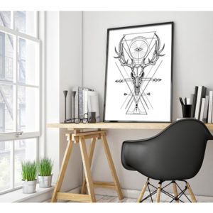Plakat czaszka jelenia z kształtami geometrycznymi wizualizacja