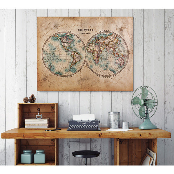 obraz na płótnie stara mapa świata – półkule wizualizacja