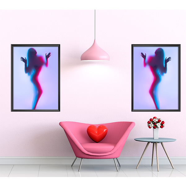 Plakaty sylwetka kobiety w świetle UV wizualizacja